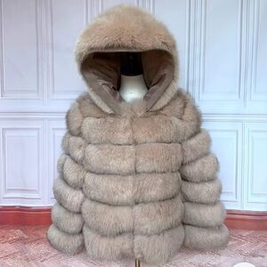 Luxurious real Fur Hooded Jacket - beige